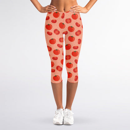 Cute Tomato Pattern Print Women's Capri Leggings