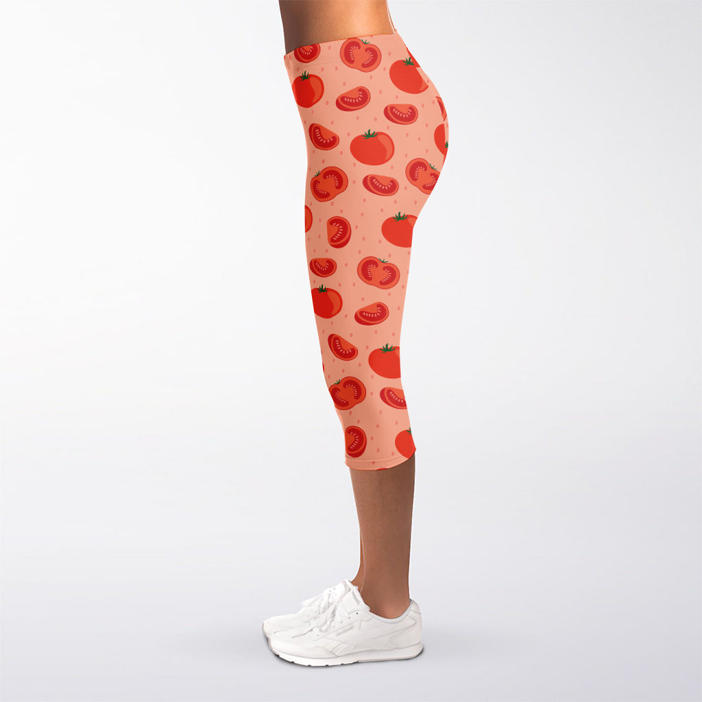 Cute Tomato Pattern Print Women's Capri Leggings
