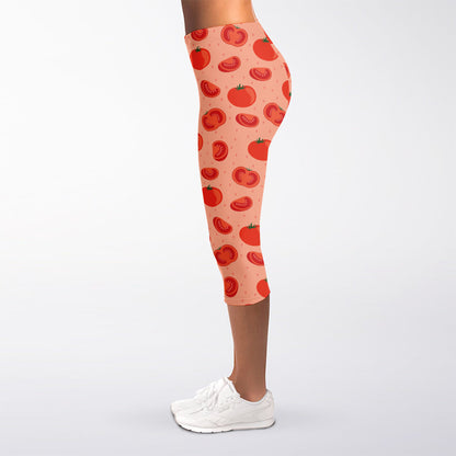 Cute Tomato Pattern Print Women's Capri Leggings