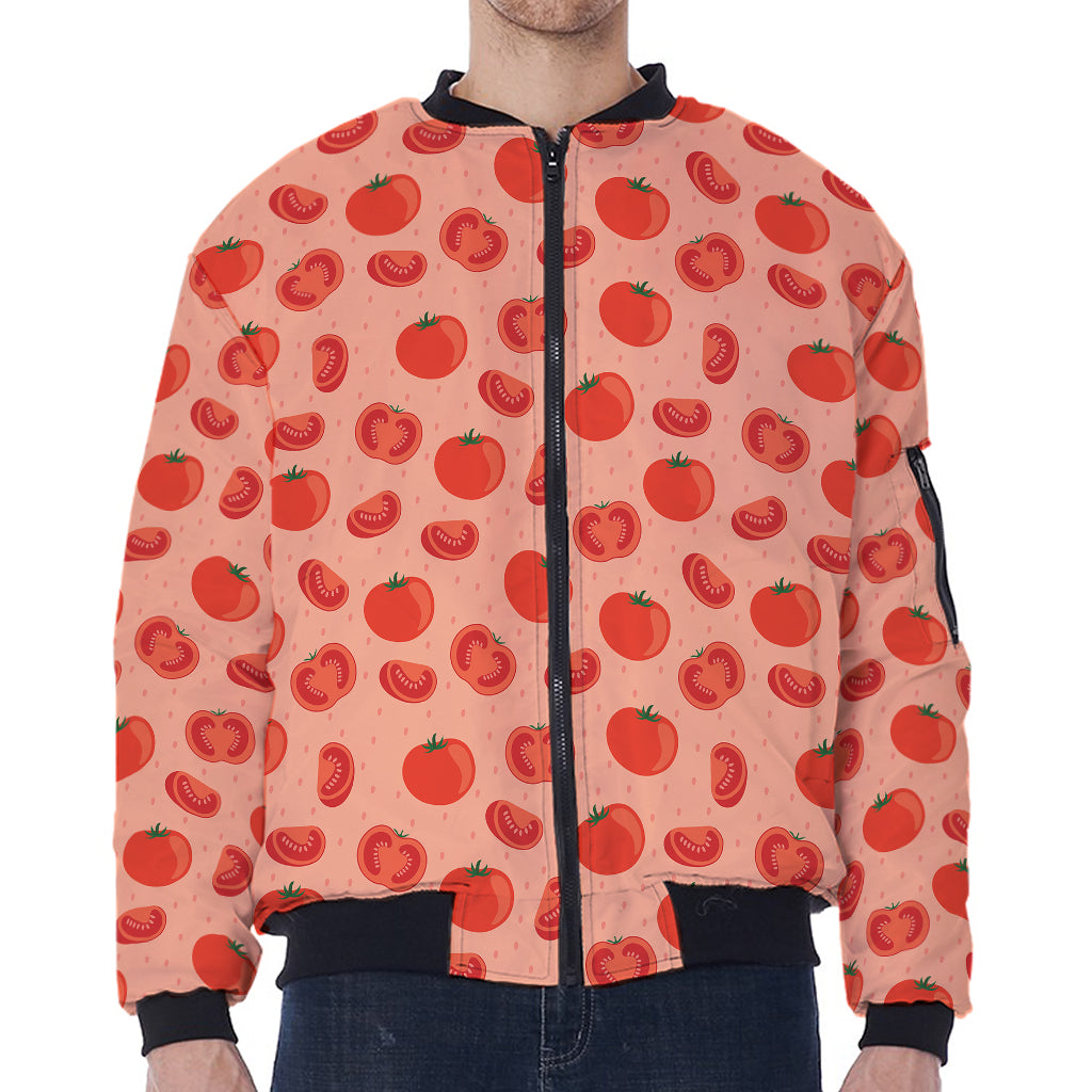 Cute Tomato Pattern Print Zip Sleeve Bomber Jacket