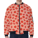Cute Tomato Pattern Print Zip Sleeve Bomber Jacket