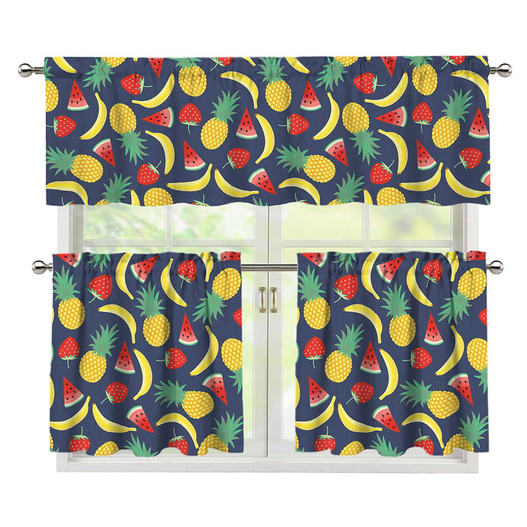 Cute Tropical Fruits Pattern Print 3 Piece Kitchen Curtains