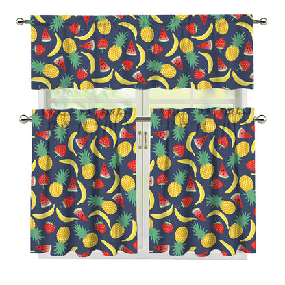 Cute Tropical Fruits Pattern Print 3 Piece Kitchen Curtains