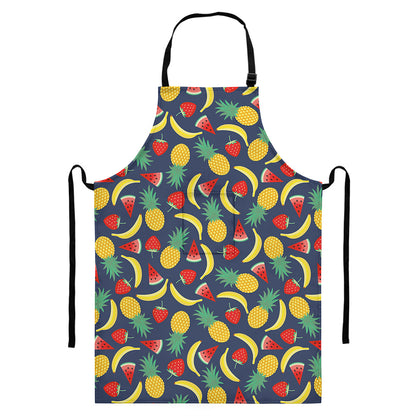 Cute Tropical Fruits Pattern Print Bib Apron With Pocket