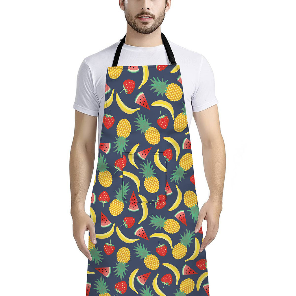 Cute Tropical Fruits Pattern Print Bib Apron With Pocket