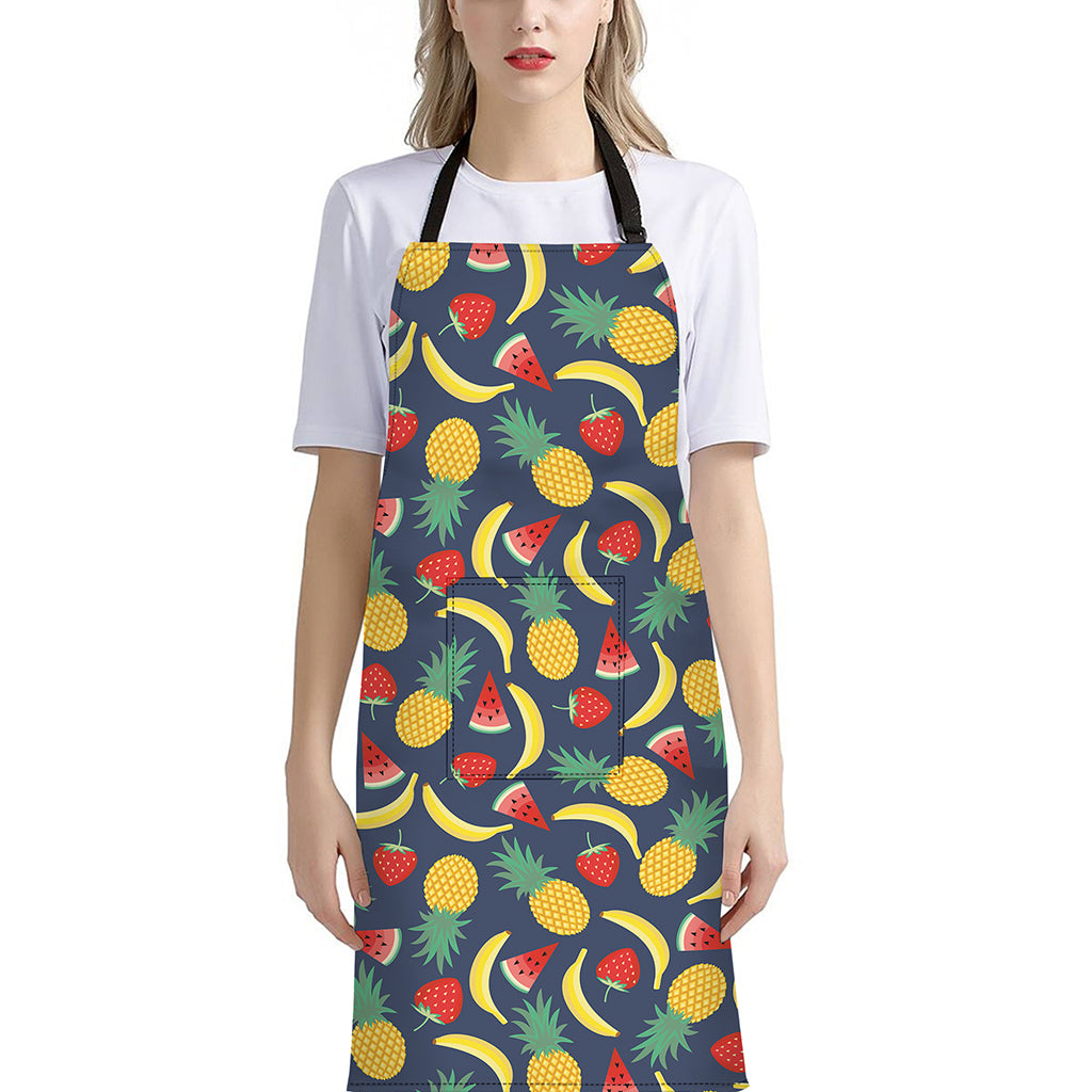 Cute Tropical Fruits Pattern Print Bib Apron With Pocket