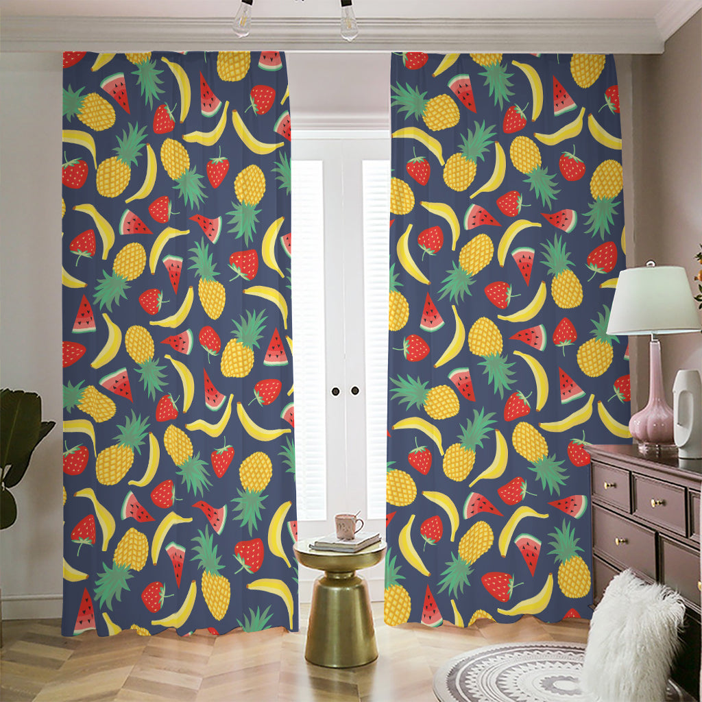 Cute Tropical Fruits Pattern Print Blackout Pencil Pleat Curtains
