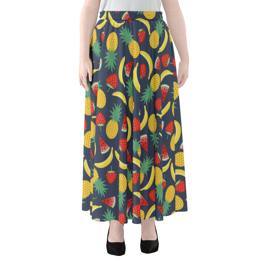 Cute Tropical Fruits Pattern Print Chiffon Maxi Skirt