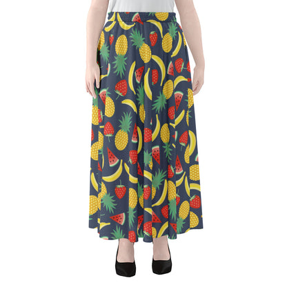 Cute Tropical Fruits Pattern Print Chiffon Maxi Skirt