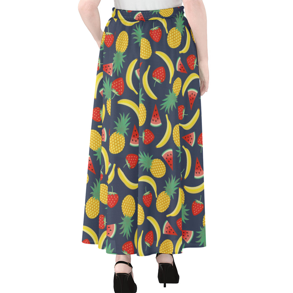 Cute Tropical Fruits Pattern Print Chiffon Maxi Skirt