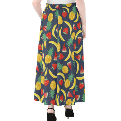 Cute Tropical Fruits Pattern Print Chiffon Maxi Skirt