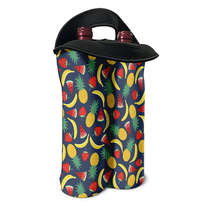 Cute Tropical Fruits Pattern Print Double Neoprene Wine Tote