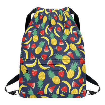 Cute Tropical Fruits Pattern Print Drawstring Backpack