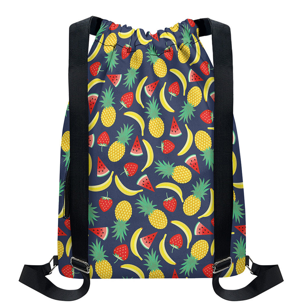 Cute Tropical Fruits Pattern Print Drawstring Backpack
