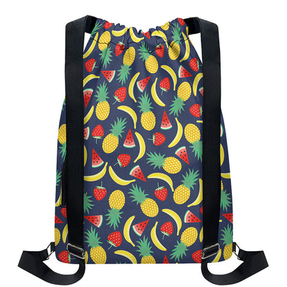 Cute Tropical Fruits Pattern Print Drawstring Backpack