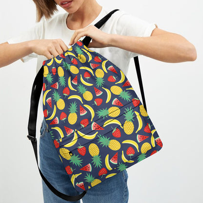 Cute Tropical Fruits Pattern Print Drawstring Backpack