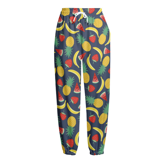Cute Tropical Fruits Pattern Print Fleece Lined Knit Pants