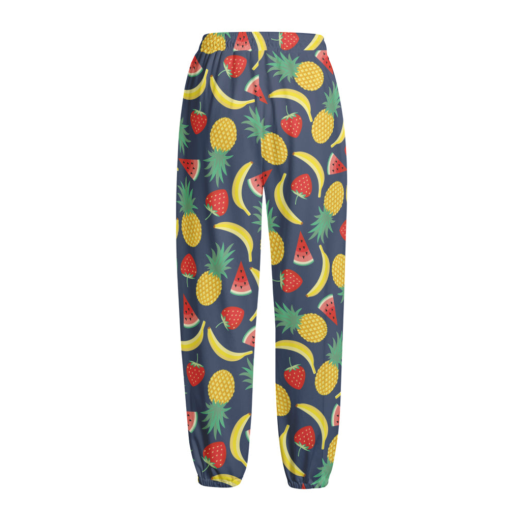 Cute Tropical Fruits Pattern Print Fleece Lined Knit Pants
