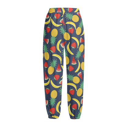 Cute Tropical Fruits Pattern Print Fleece Lined Knit Pants