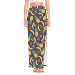 Cute Tropical Fruits Pattern Print High Slit Maxi Skirt
