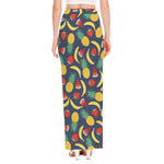 Cute Tropical Fruits Pattern Print High Slit Maxi Skirt