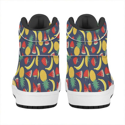 Cute Tropical Fruits Pattern Print High Top Leather Sneakers