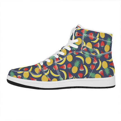 Cute Tropical Fruits Pattern Print High Top Leather Sneakers