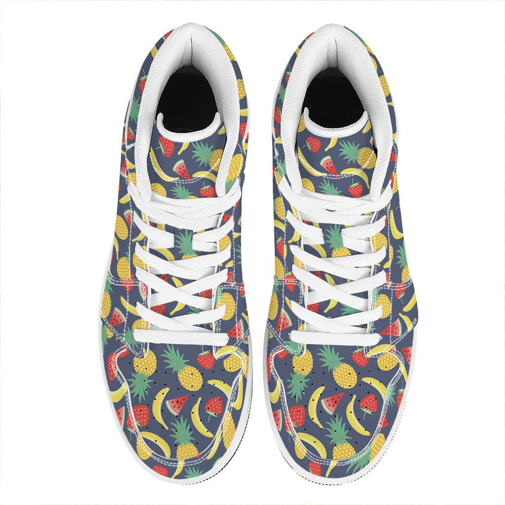 Cute Tropical Fruits Pattern Print High Top Leather Sneakers