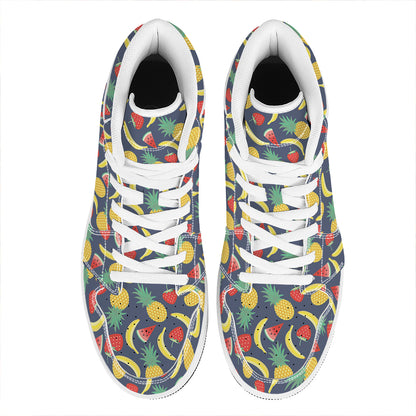 Cute Tropical Fruits Pattern Print High Top Leather Sneakers