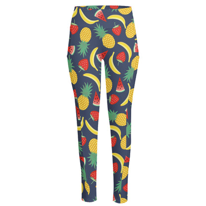 Cute Tropical Fruits Pattern Print High-Waisted Pocket Leggings