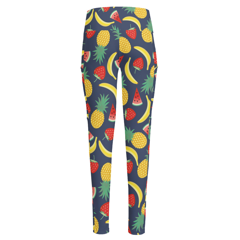 Cute Tropical Fruits Pattern Print High-Waisted Pocket Leggings