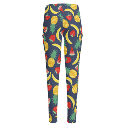 Cute Tropical Fruits Pattern Print High-Waisted Pocket Leggings