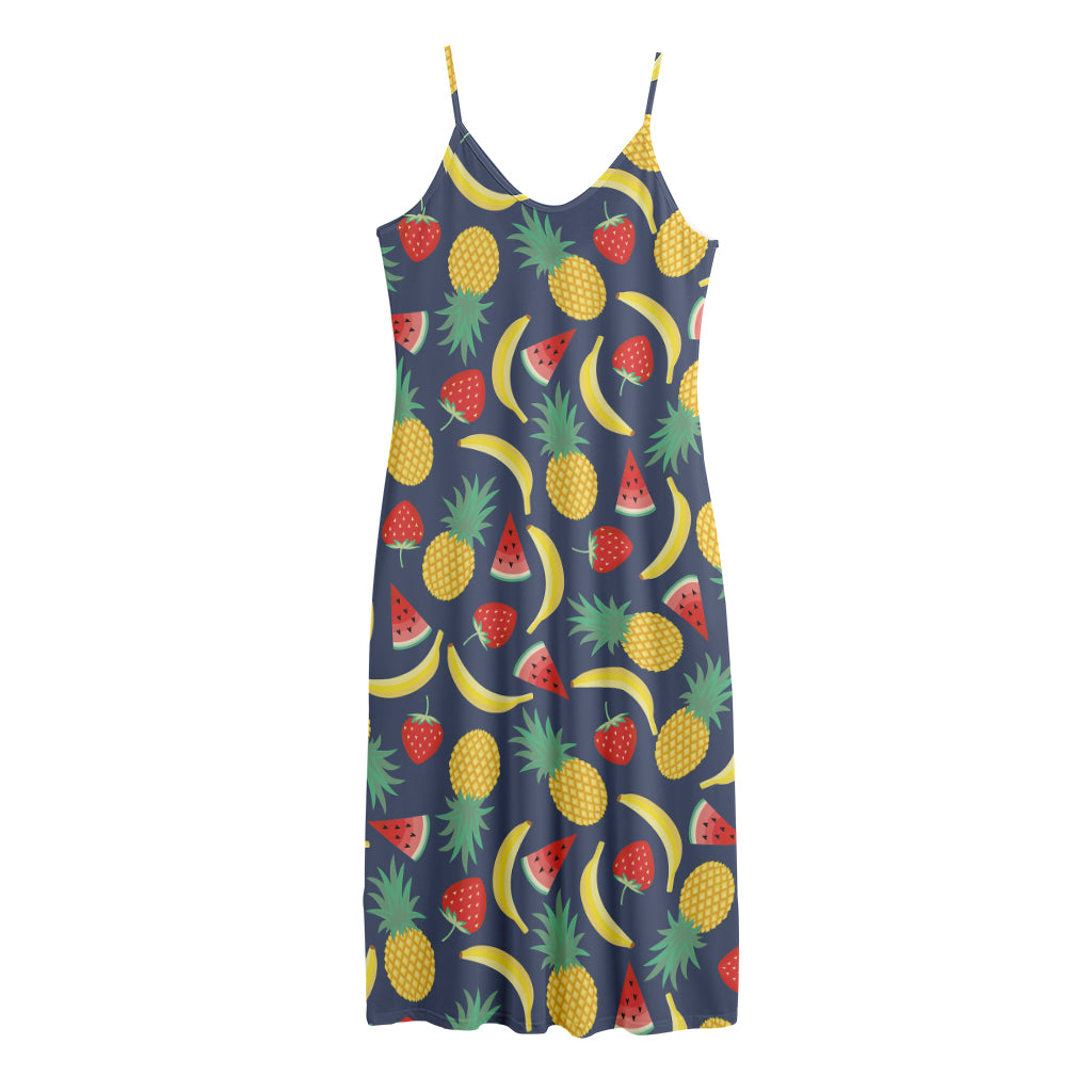 Cute Tropical Fruits Pattern Print Jersey Midi Cami Dress