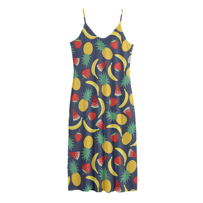 Cute Tropical Fruits Pattern Print Jersey Midi Cami Dress
