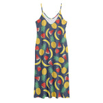 Cute Tropical Fruits Pattern Print Jersey Midi Cami Dress