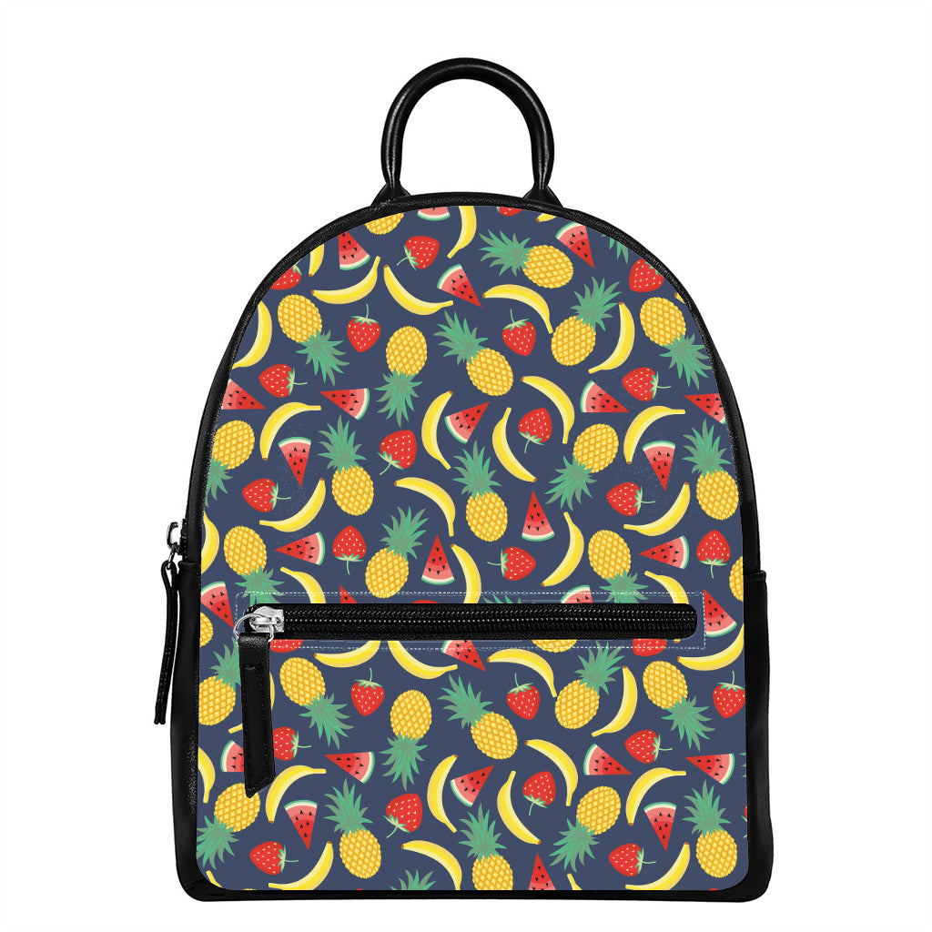 Cute Tropical Fruits Pattern Print Leather Backpack