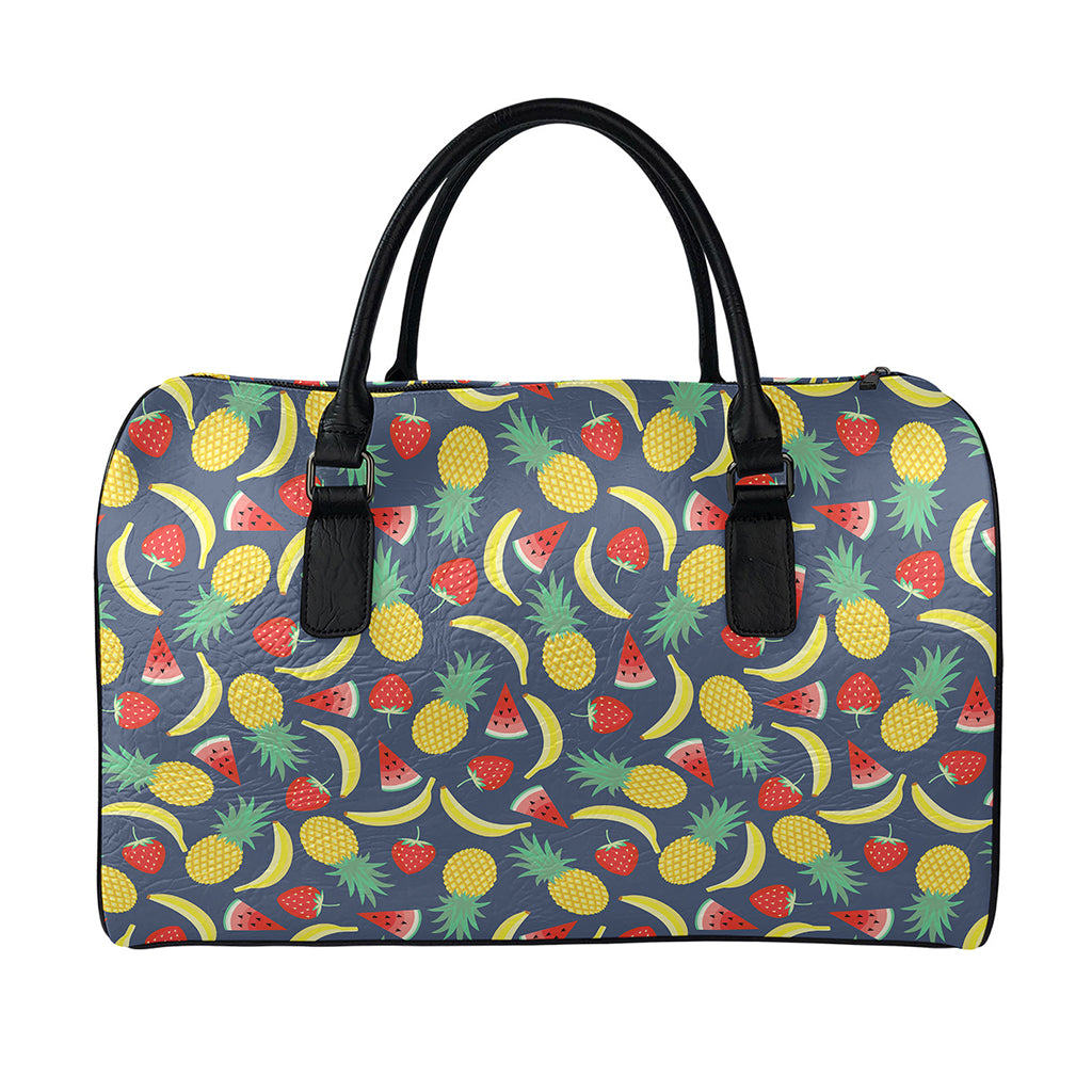 Cute Tropical Fruits Pattern Print Leather Duffle Bag