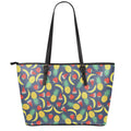Cute Tropical Fruits Pattern Print Leather Tote Bag With Zipper