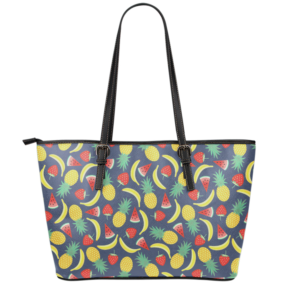 Cute Tropical Fruits Pattern Print Leather Tote Bag