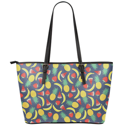Cute Tropical Fruits Pattern Print Leather Tote Bag