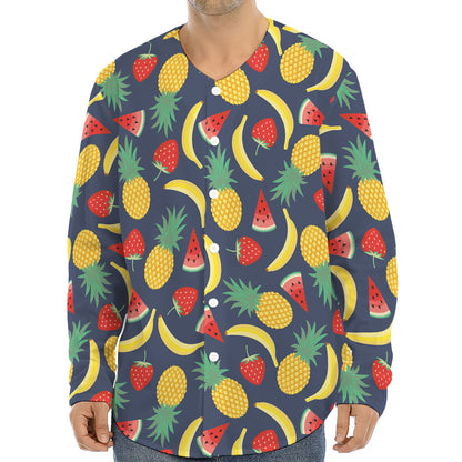 Cute Tropical Fruits Pattern Print Long Sleeve Baseball Jersey