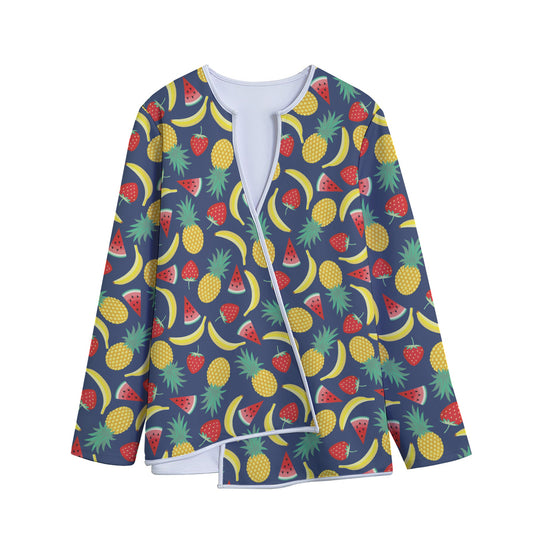 Cute Tropical Fruits Pattern Print Long Sleeve Short Coat