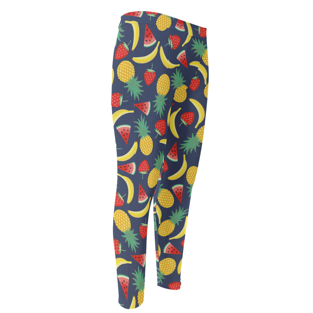 Cute Tropical Fruits Pattern Print Men's Compression Pants