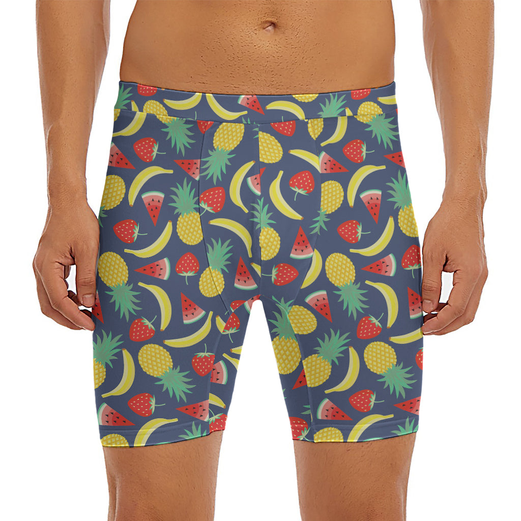 Cute Tropical Fruits Pattern Print Men's Long Boxer Briefs