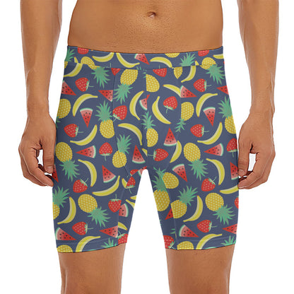 Cute Tropical Fruits Pattern Print Men's Long Boxer Briefs