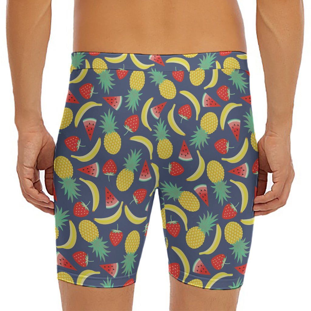Cute Tropical Fruits Pattern Print Men's Long Boxer Briefs