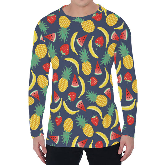 Cute Tropical Fruits Pattern Print Men's Long Sleeve T-Shirt