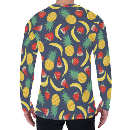 Cute Tropical Fruits Pattern Print Men's Long Sleeve T-Shirt