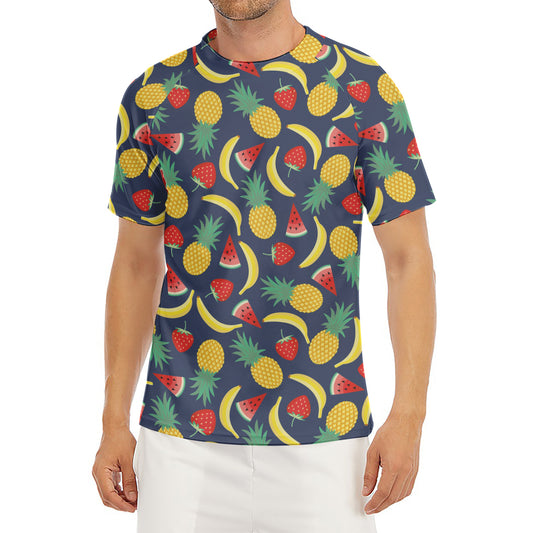 Cute Tropical Fruits Pattern Print Men's Short Sleeve Rash Guard