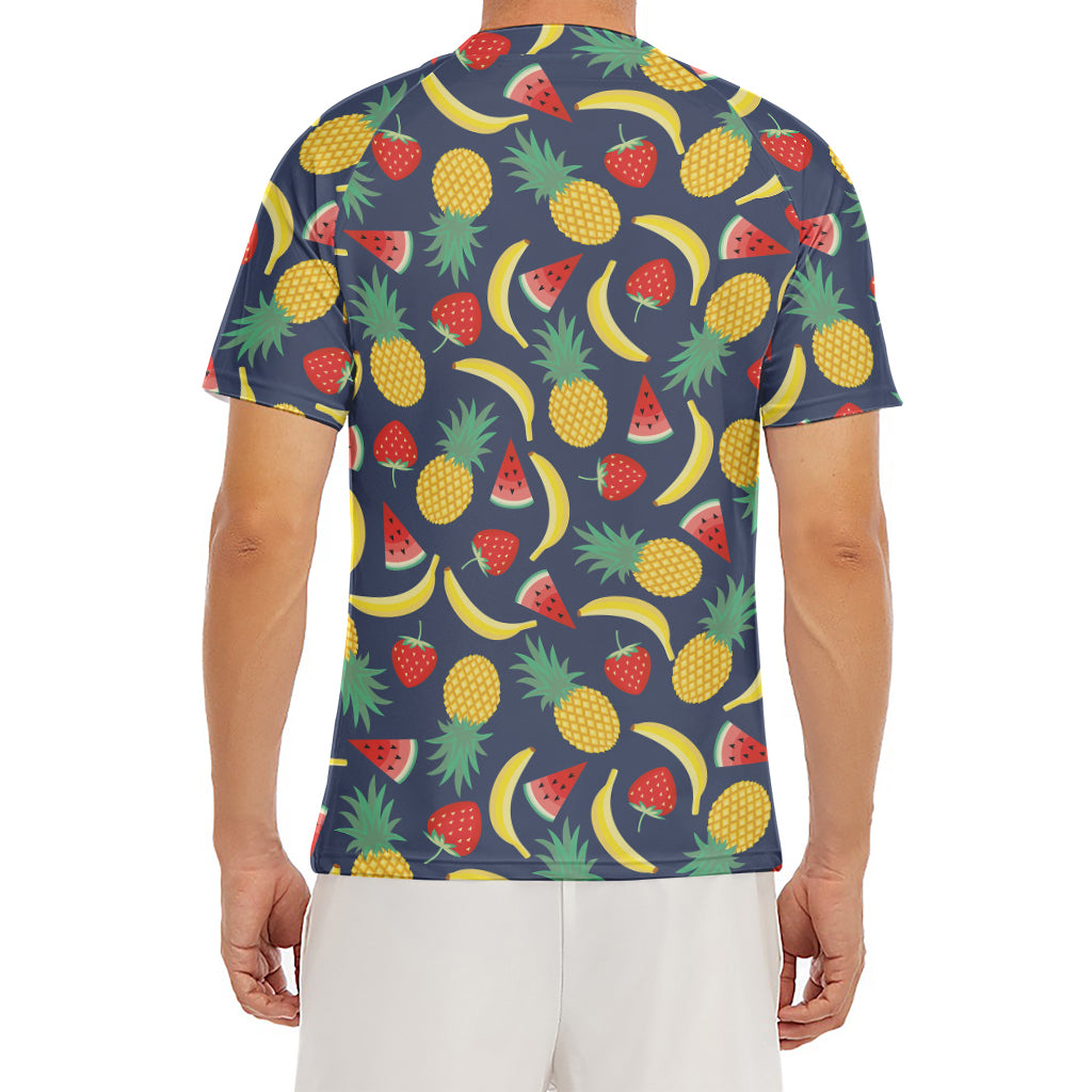 Cute Tropical Fruits Pattern Print Men's Short Sleeve Rash Guard